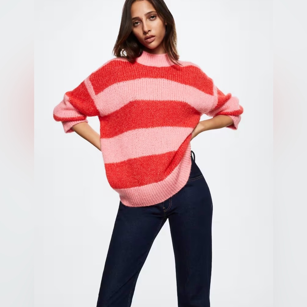 Oversized Striped Sweater - S / MANGO